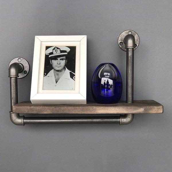 Drevená nástenná polica s kovovým potrubím Boruraf Angela-image-4