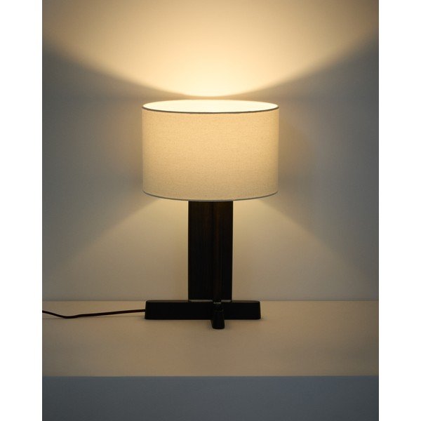 Biela/tmavohnedá stolová lampa z kaučukového dreva s textilným tienidlom (výška  48 cm) Niani – Kave Home-image-1
