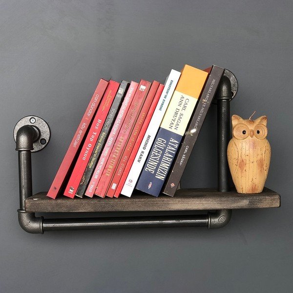 Drevená nástenná polica s kovovým potrubím Boruraf Angela-image-3