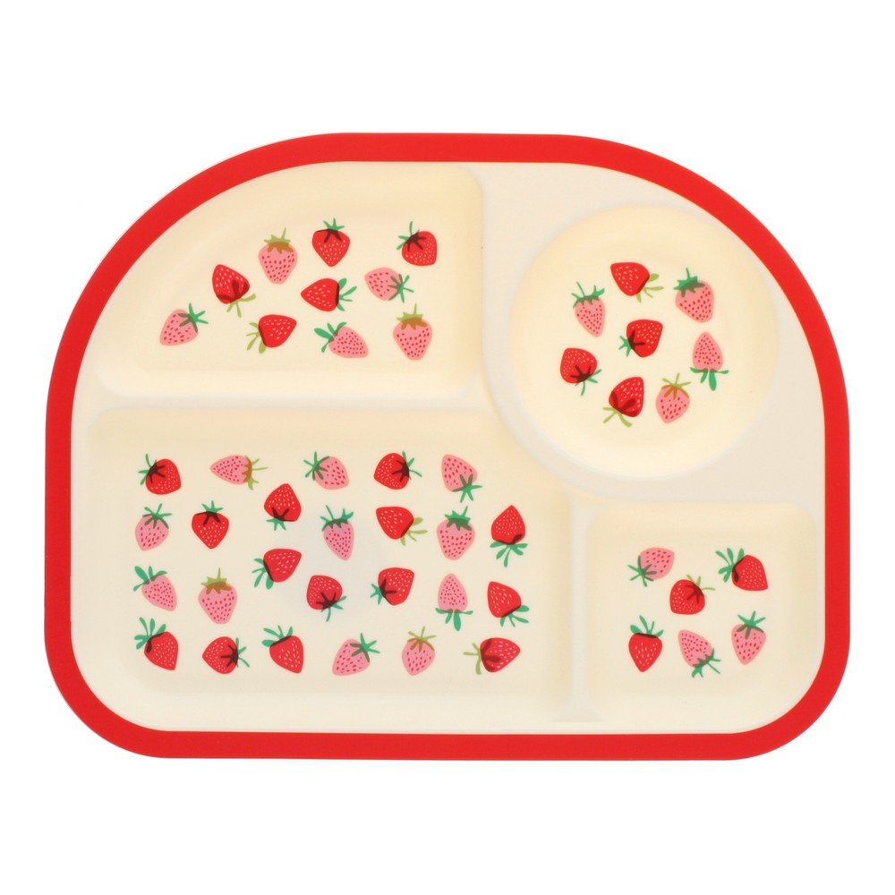 Červený/béžový plastový detský tanier 21x27 cm Little Strawberry – Rex London