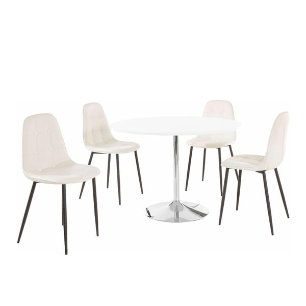 Sada okrúhleho jedálenského stola a 4 bielych stoličiek Støraa Terri