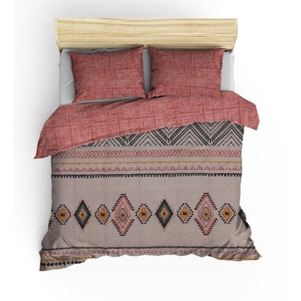 Predĺžené obliečky na dvojlôžko z bavlny Renforcé v tehlovej a hnedej farbe 240x220 cm Felix – Mijolnir-image-3