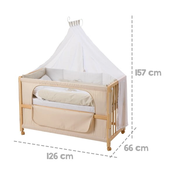 Postieľka na kolieskach s baldachýnom v prírodnej farbe 60x120 cm Liebhabär – Roba-image-2