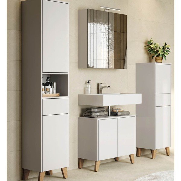 Krémovobiela matná vysoká kúpeľňová skrinka 33x181 cm Arnea – Germania-image-1