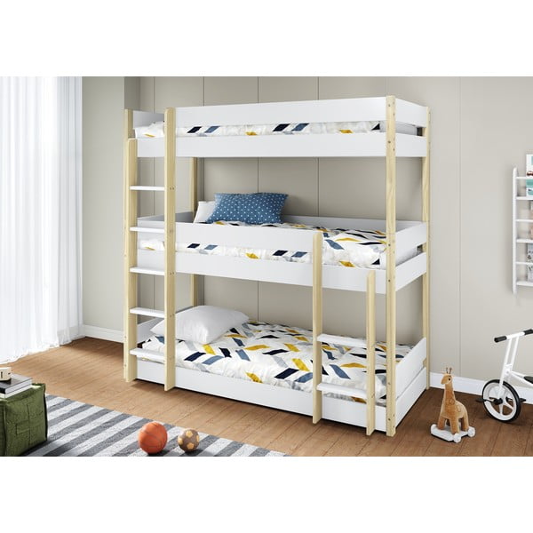 Poschodová detská posteľ v bielo-prírodnej farbe 90x190 cm Valka – Marckeric-image-2