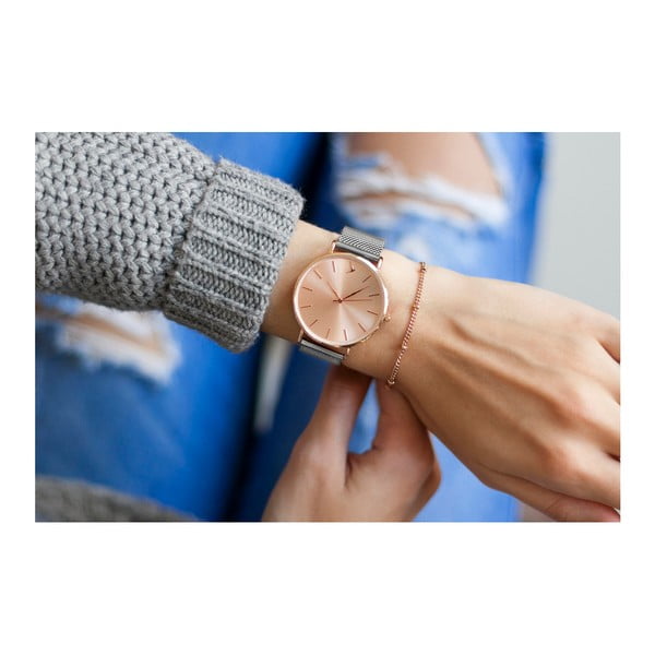 Dámske hodinky so sivým remienkom z antikoro ocele striebornej farby Emily Westwood Luxury-image-3