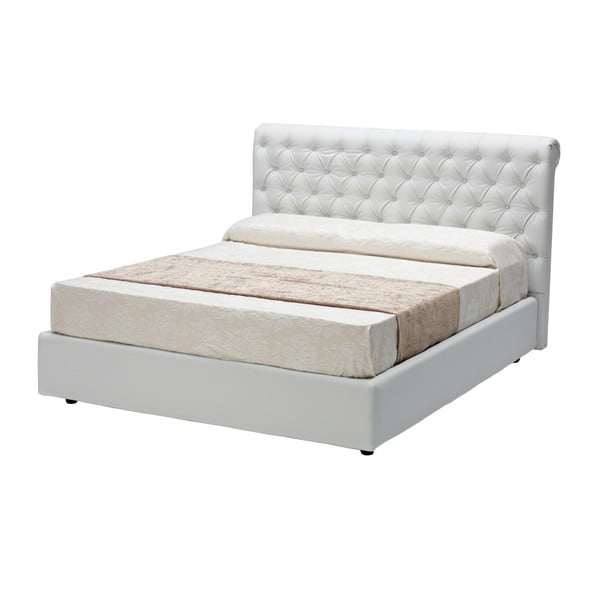 Biela dvojlôžková posteľ s úložným priestorom a poťahom z koženky 13Casa Shamir, 160 x 190 cm