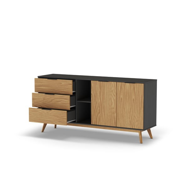 Čierna/prírodná nízka komoda z borovicového dreva 165x80 cm Lavis – Marckeric-image-2