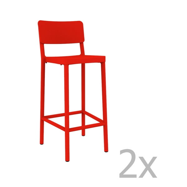 Sada 2 červených barových stoličiek vhodných do exteriéru Resol Lisboa, výška 102,2 cm