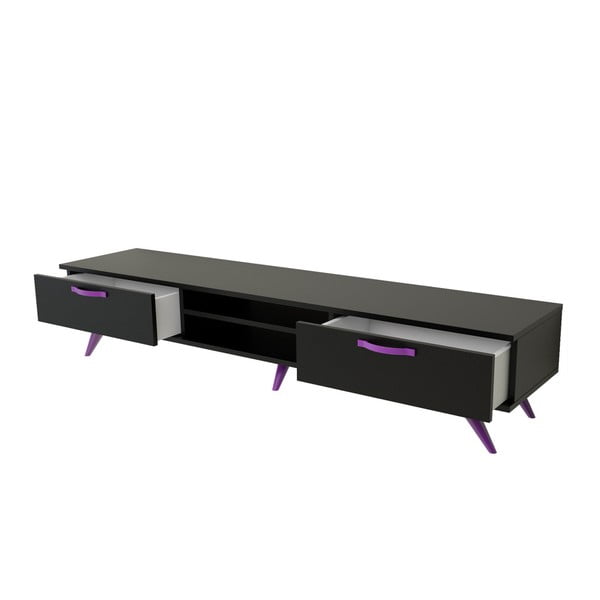 Čierny TV stolík s fialovými nohami Magenta Home Coulour Series, šírka 180 cm