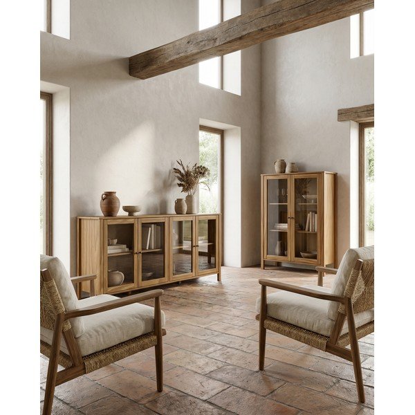 Vitrína z borovicového dreva v prírodnej farbe 90x120x40 cm Alessandra – Marckeric-image-4