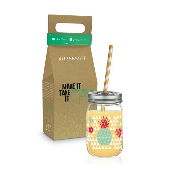 Pohár s viečkom a slamkou Ritzenhoff Kathrin Stockebrand Pineapple, 445 ml-image-2
