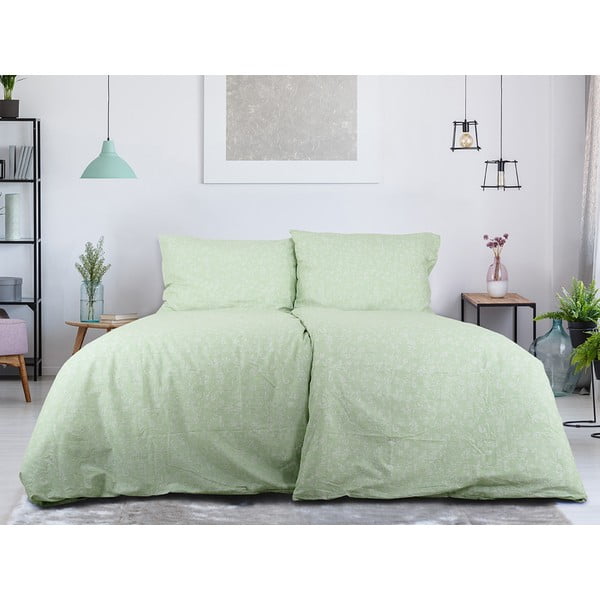 Zelené krepové obliečky na jednolôžko 140x200 cm Green Flowers – B.E.S.