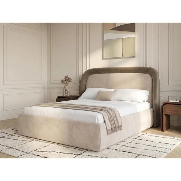 Taupe čalúnená dvojlôžková posteľ s úložným priestorom s roštom 180x200 cm Sam – Bobochic Paris-image-4