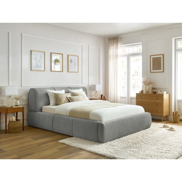 Svetlosivá čalúnená dvojlôžková posteľ s úložným priestorom s roštom 180x200 cm Vernon – Bobochic Paris-image-1