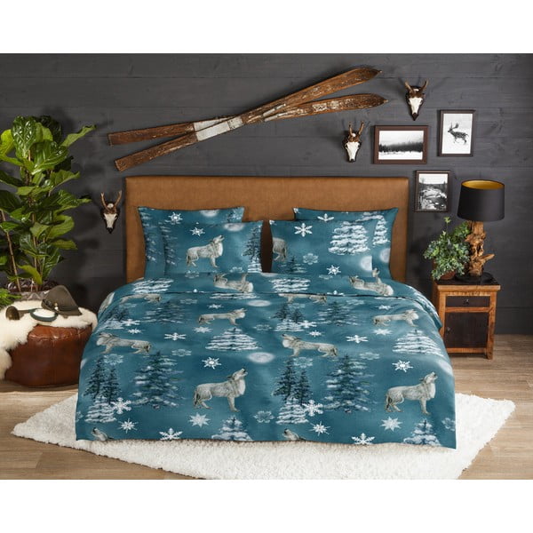 Predĺžené flanelové obliečky na dvojlôžko v petrolejovej farbe 200x220 cm Midnight – Good Morning-image-1