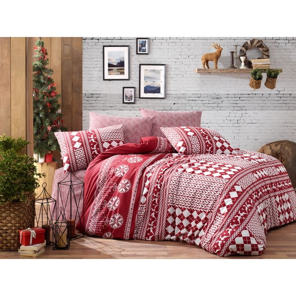 Obliečky s plachtou na jednolôžko z ranforce bavlny Nazenin Home Deer Claret Red, 160 × 220 cm