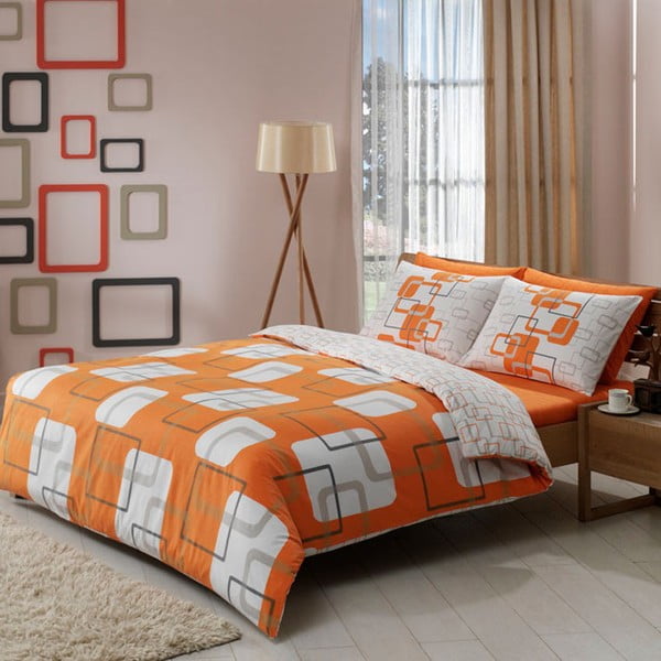 Obliečky Orange Squares s plachtou, 200x220 cm