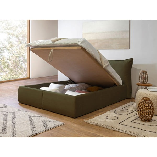 Tmavozelená zamatová čalúnená dvojlôžková posteľ s úložným priestorom s roštom 160x200 cm Jade - Bobochic Paris-image-4