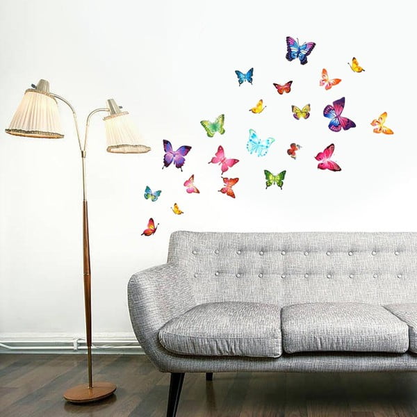 Samolepka na stenu Farební motýlikovia so Swarovski kamienkami