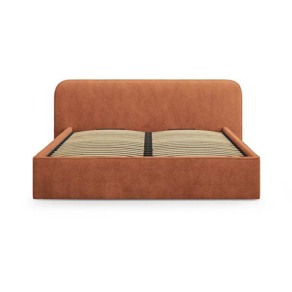 Čalúnená dvojlôžková posteľ s úložným priestorom s roštom 160x200 cm v tehlovej farbe Elizabeth – Micadoni-image-4