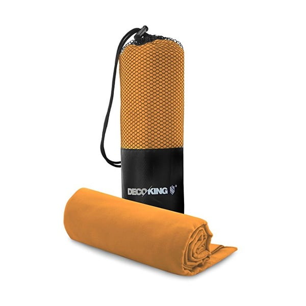 Set oranžovej rýchloschnúcej osušky a uteráku DecoKing EKEA, 70 × 140 cm + 30 × 50 cm