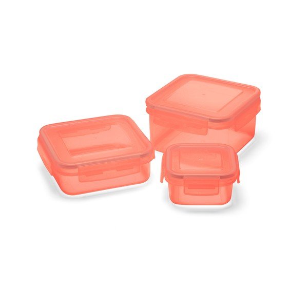 Sada 3 dóz s vrchnákom na jedlo Addis Clip And Close Square Coral