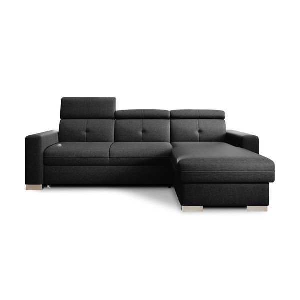 Čierna rozkladacia/s úložným priestorom rohová pohovka (pravý roh/s leňoškou) Fresia – ELTAP