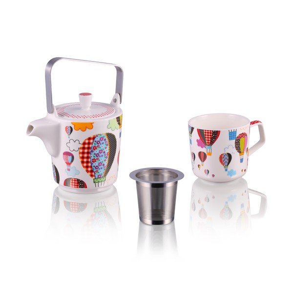 Kanvička so 6 hrnčekmi z kostného porcelánu a sitkom na sypaný čaj Silly Design baloons, 500 ml-image-1