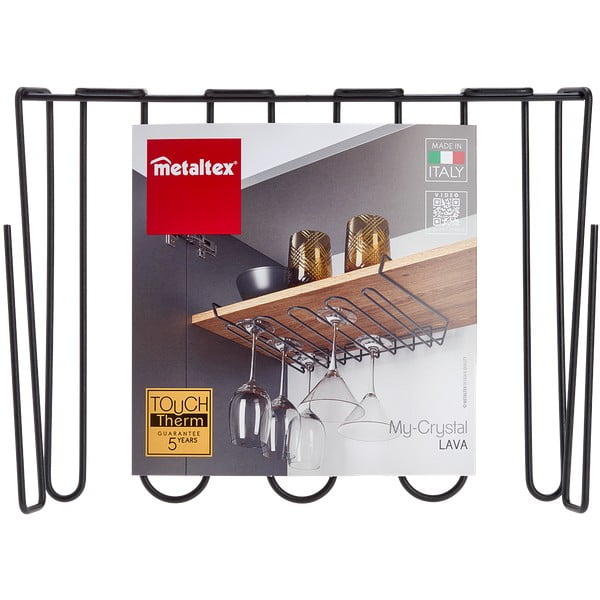 Čierny závesný držiak pohárov na víno Metaltex Wine Glass-image-2