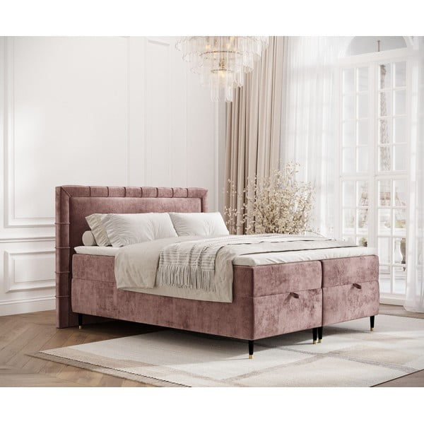 Ružová boxspring posteľ s úložným priestorom 160x200 cm Voyage – Maison de Rêve-image-1