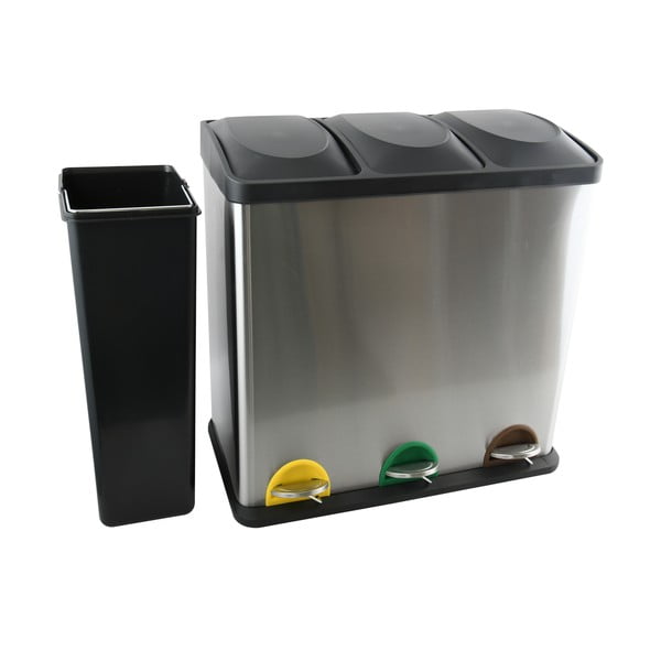 Oceľový odpadkový kôš 3x20 l na triedený odpad/nášľapný v matne striebornej farbe Tri Selectif – MSV-image-3