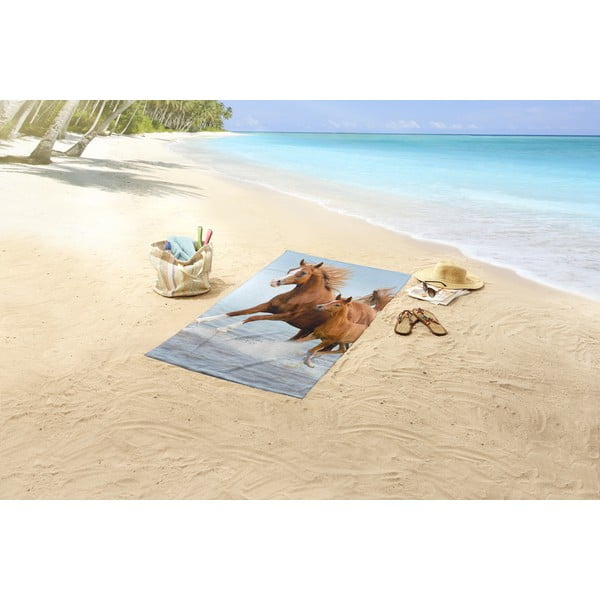 Modrá/hnedá detská zamatová plážová osuška 75x150 cm Free – Good Morning-image-1