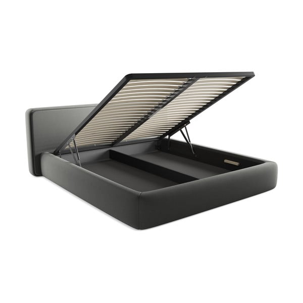 Sivá čalúnená dvojlôžková posteľ s úložným priestorom s roštom 180x200 cm Kiana – Makamii-image-3