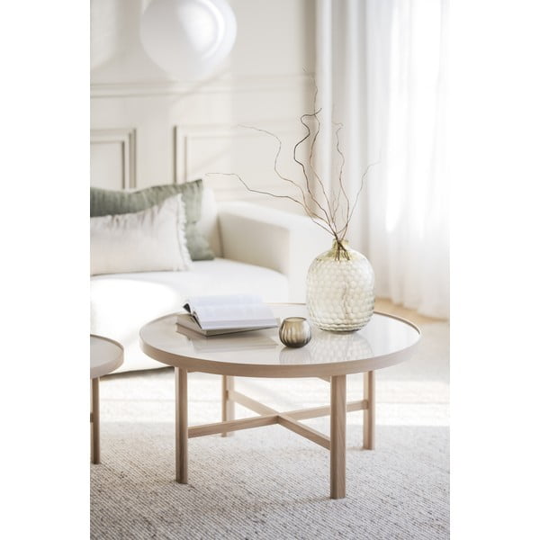 Okrúhly konferenčný stolík s keramickou doskou v prírodnej farbe 90x90 cm Marsden – Rowico-image-1