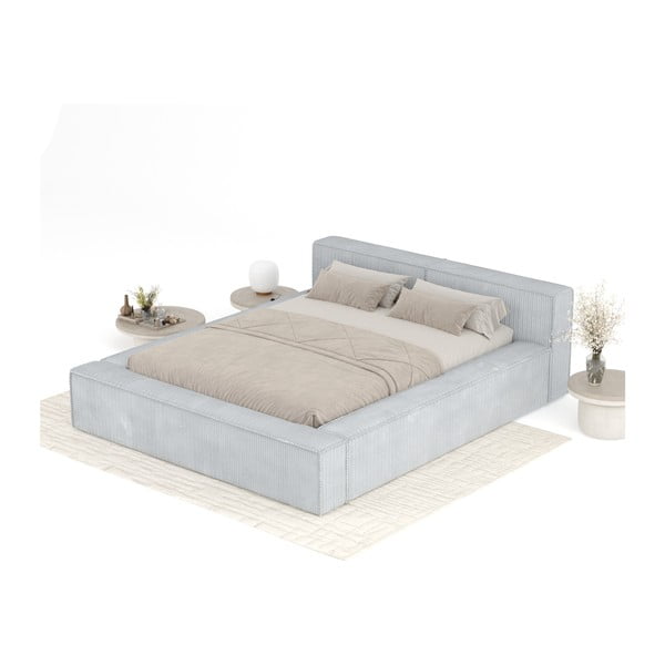 Svetlosivá čalúnená dvojlôžková posteľ s úložným priestorom s roštom 200x200 cm Voliera – Maison de Rêve-image-3