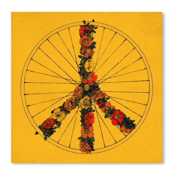 Žltý plagát Americanflat Peace & Bike, 42 x 30 cm
