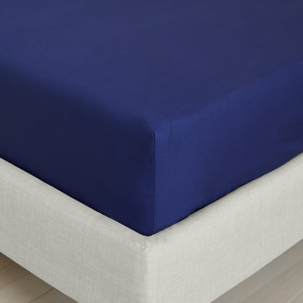 Tmavomodrá napínacia plachta z bavlneného perkálu 90x190 cm Cotton Percale – Bianca-image-3