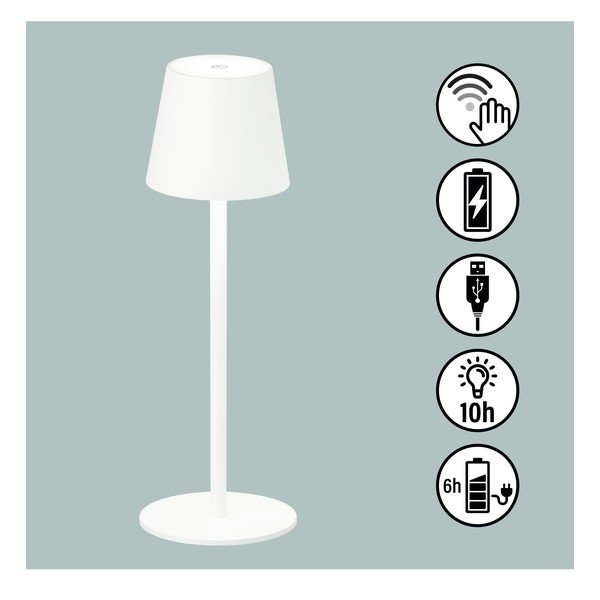 Biela LED stmievateľná stolová lampa so senzorom pohybu a s kovovým tienidlom (výška 38 cm) Tropea – Fischer &amp; Honsel-image-2