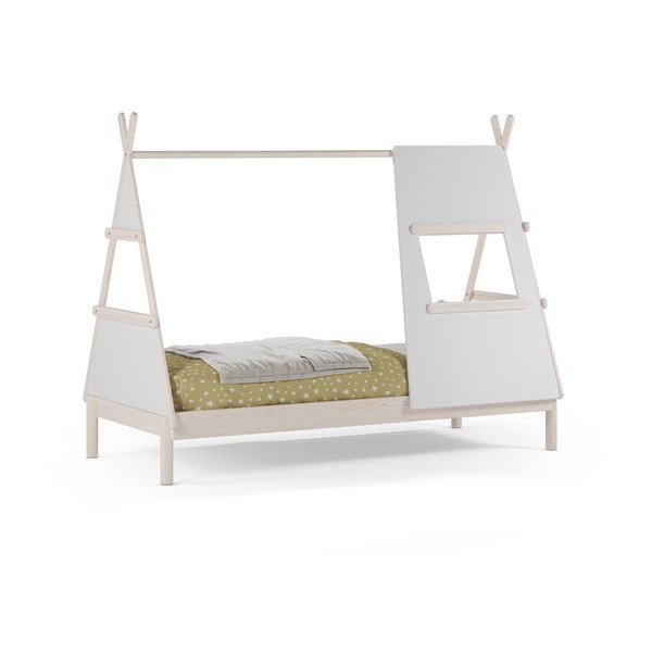 Krémovobiela domčeková detská posteľ z borovicového dreva s roštom 90x200 cm Enola – Marckeric-image-2