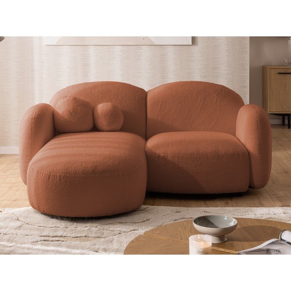 Terakotová rohová pohovka z textílie buklé (ľavý roh/s leňoškou) Orbit – Ropez-image-1