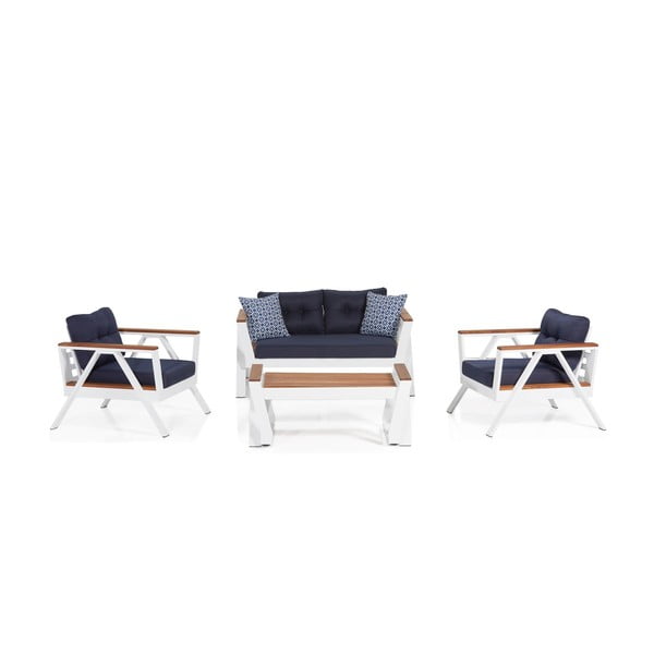 Bielo-modrá záhradná lounge súprava pre 4 Atlas – Floriane Garden