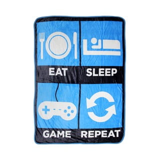 Modrá plážová deka Big Mouth Inc. Eat Sleep Game Repeat, 114 x 152 cm