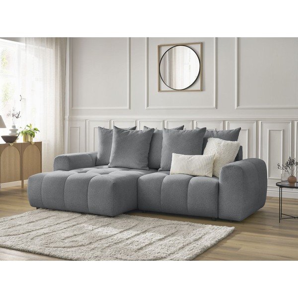 Sivá ženilková rozkladacia/s úložným priestorom rohová pohovka (ľavý roh/s leňoškou) Roxelane – Bobochic Paris-image-3