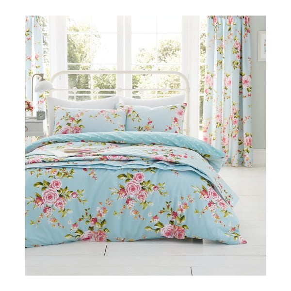 Svetlomodré obliečky Catherine Lansfield Canterbury Rose, 200 x 200 cm-image-2