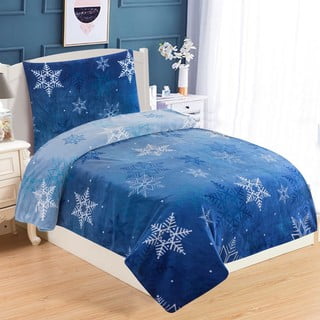 Modré mikroplyšové obliečky na jednolôžko My House Snowflakes, 140 x 200 cm
