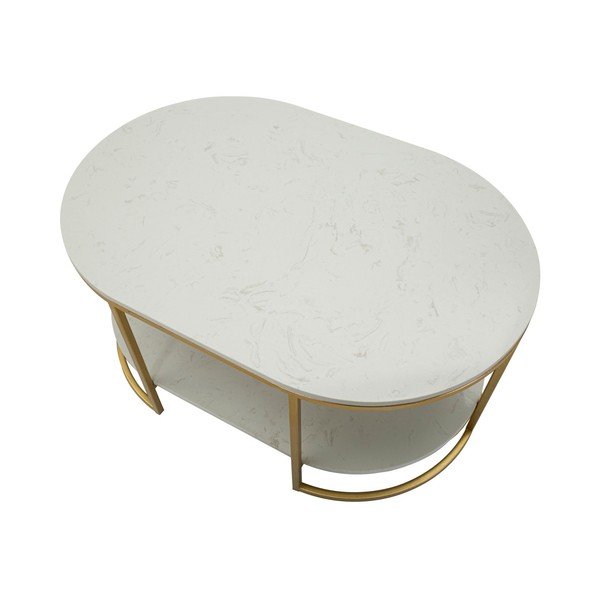 Biely/v zlatej farbe konferenčný stolík s mramorovou doskou 60x90 cm Izmir – Mauro Ferretti-image-4