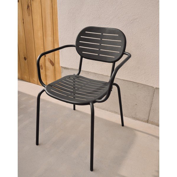 Tmavosivá kovová záhradná stolička Brai – Kave Home-image-1