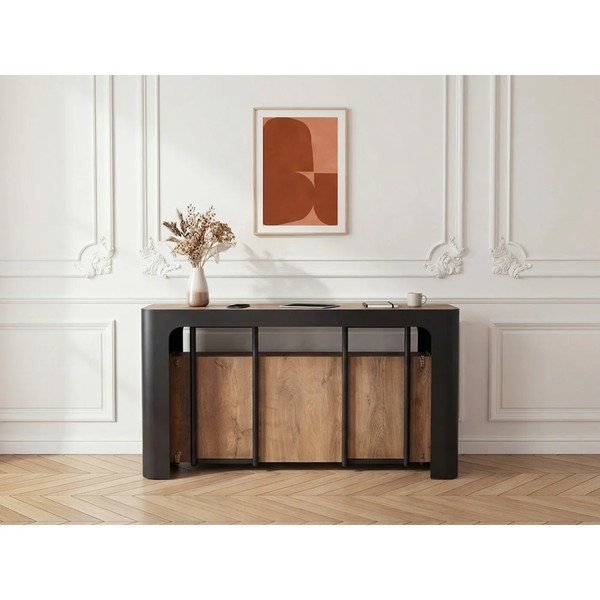 Čierny/v prírodnej farbe konzolový stolík 50x110 cm Albane – Bobochic Paris-image-3