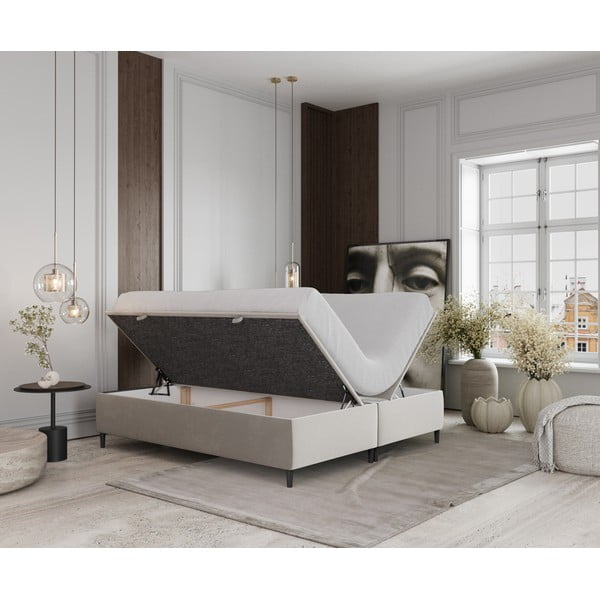 Krémovobiela čalúnená dvojlôžková posteľ s úložným priestorom 160x200 cm Tate – Maison de Rêve-image-2